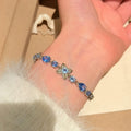 Blue Rhinestone Flower Copper Beaded Bracelet, Fresh Minimalist Summer Jewelry For Women view 3