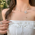 Old Money Floral Faux Pearl Long Necklace For Women, Flower Beach Clavicle Chain 2026 view 4