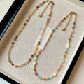 Colorful Beaded Natural Stone Pendant Necklace For Women, Light Luxury Geometric Round Choker view 4