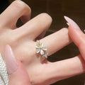Minimalist Alloy Open Bangle With Zircon Flower Geometric Ring Design Elegant Fashion Jewelry view 1