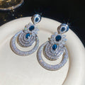 Copper Zircon Flower Round Geometric Stud Earrings With Silver Pins For Evening Dress view 3