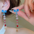 Copper Silver Needle Zircon Bow Teardrop Stud Earrings, Playful Princess Light Luxury Jewelry view 2