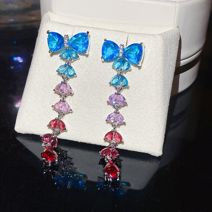 Copper Silver Needle Zircon Bow Teardrop Stud Earrings, Playful Princess Light Luxury Jewelry