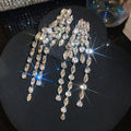 Copper Rhinestone Geometric Long Tassel Drop Earrings With Silver Pins For Bridal Luxe Style view 2