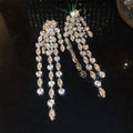 Copper Rhinestone Geometric Long Tassel Drop Earrings With Silver Pins For Bridal Luxe Style view 4