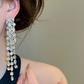 Copper Rhinestone Geometric Long Tassel Drop Earrings With Silver Pins For Bridal Luxe Style view 3