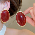 French Vintage Rhinestone Oval Geometric Alloy Stud Earrings For Women Light Luxury Statement Jewelry view 1
