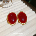 French Vintage Rhinestone Oval Geometric Alloy Stud Earrings For Women Light Luxury Statement Jewelry view 2