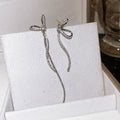 Zircon Bow Tassel Asymmetric Drop Earrings With Silver Pin Minimalist Chic Design view 2