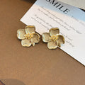 Elegant Vintage Gold Tone Alloy Textured Flower Stud Earrings For Women, Luxury Floral Statement Earrings view 3