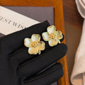 Elegant Vintage Gold Tone Alloy Textured Flower Stud Earrings For Women, Luxury Floral Statement Earrings view 2