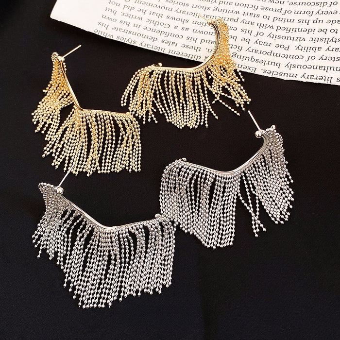 Geometric Twisted Metal Tassel Drop Earrings With Silver Pins, Statement Niche Fashion Jewelry