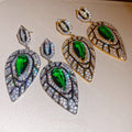 Vintage Copper Teardrop Stud Earrings With Zircon Leaf Design, Palace Style Light Luxury view 1