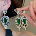 Vintage Copper Teardrop Stud Earrings With Zircon Leaf Design, Palace Style Light Luxury view 2