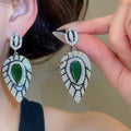 Vintage Copper Teardrop Stud Earrings With Zircon Leaf Design, Palace Style Light Luxury view 4