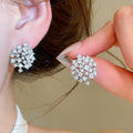 Light Luxury Copper Round Zircon Stud Earrings With Silver Pins For Women – Silver view 2