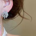 Light Luxury Copper Round Zircon Stud Earrings With Silver Pins For Women – Silver view 4