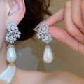 Light Luxury Sparkling Zircon Heart Faux Pearl Drop Earrings For Elegant Women view 4