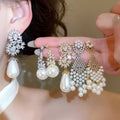 Light Luxury Sparkling Zircon Heart Faux Pearl Drop Earrings For Elegant Women view 2