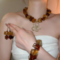 Vintage Maillard Style Acrylic Square Bracelet Necklace Stud Earring Jewelry Set view 1