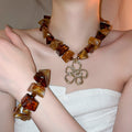 Vintage Maillard Style Acrylic Square Bracelet Necklace Stud Earring Jewelry Set view 3