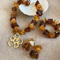 Vintage Maillard Style Acrylic Square Bracelet Necklace Stud Earring Jewelry Set view 2