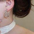 Light Luxury Copper Zircon Pearl C Shape Floral Stud Drop Earrings French Vintage Style view 4