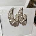 Light Luxury Copper Zircon Pearl C Shape Floral Stud Drop Earrings French Vintage Style view 3
