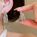Light Luxury Copper Zircon Pearl C Shape Floral Stud Drop Earrings French Vintage Style view 2