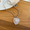 Fairy Princess Alloy Heart Necklace With Zircon Enamel Cat Eye Stone Pendant view 2