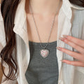 Fairy Princess Alloy Heart Necklace With Zircon Enamel Cat Eye Stone Pendant view 3