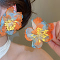 Chiffon Flower Drop Earrings With Silver Pin, Fresh Sweet Vacation Style Floral Pendant Jewelry view 1