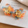 Chiffon Flower Drop Earrings With Silver Pin, Fresh Sweet Vacation Style Floral Pendant Jewelry view 2