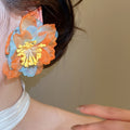 Chiffon Flower Drop Earrings With Silver Pin, Fresh Sweet Vacation Style Floral Pendant Jewelry view 3