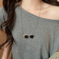Cute Quirky Bear Glasses Faux Pearl Necklace, Y2K Sweet Cool Geometric Animal Collarbone Chain view 3