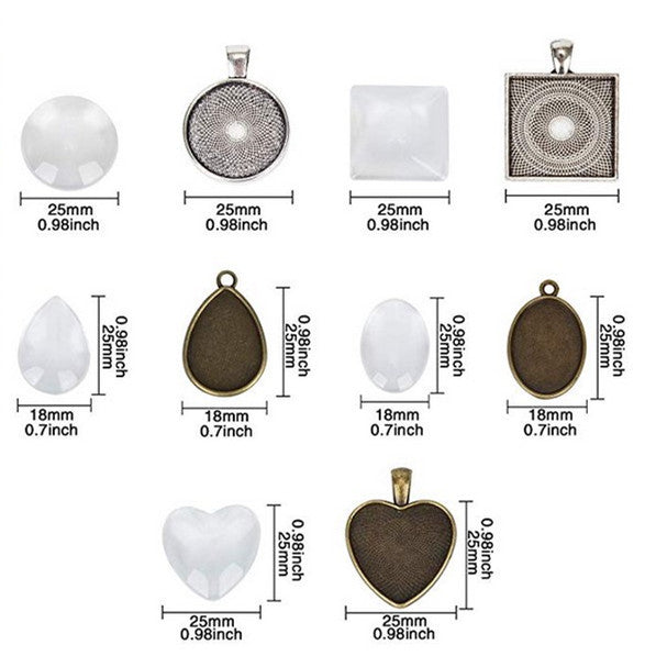 DIY Pendant Tray and Glass Cabochon Set for Jewelry Making