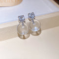 Clear Ice Ball Resin Round Stud Earrings With Silver Pins And Crystal Accents Minimalist Modern Jewelry view 4