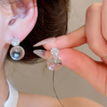 Clear Ice Ball Resin Round Stud Earrings With Silver Pins And Crystal Accents Minimalist Modern Jewelry view 1