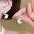 Copper Zircon Enamel Apple Stud Earrings Sweet Summer Dopamine Fruit Jewelry view 3