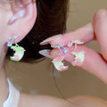 Copper Zircon Enamel Apple Stud Earrings Sweet Summer Dopamine Fruit Jewelry view 1