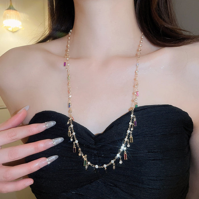 Summer Dopamine Rhinestone Acrylic Rectangle Copper Necklace Waist Chain For Women