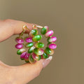 Rainbow Gradient Resin Round Beaded Hoop Earrings With Silver Posts Forest Style Geometric Jewelry view 1