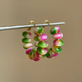 Rainbow Gradient Resin Round Beaded Hoop Earrings With Silver Posts Forest Style Geometric Jewelry view 4