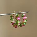 Rainbow Gradient Resin Round Beaded Hoop Earrings With Silver Posts Forest Style Geometric Jewelry view 2