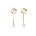 Elegant Luxury Micro Pave Rhinestone Flower Pearl Tassel Two Way Long Drop Alloy Statement Earrings view 5