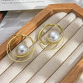 Elegant Gold Alloy Double Hoop Faux Pearl Drop Earrings For Women Summer Statement Fashion Earrings view 2