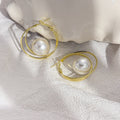 Elegant Gold Alloy Double Hoop Faux Pearl Drop Earrings For Women Summer Statement Fashion Earrings view 4
