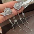 18K Gold Plated Copper Zircon Flower Tassel Pearl Drop Earrings With Silver Pins view 3