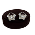 Korean Style Faux Pearl Rhinestone Flower Basket Stud Earrings For Women view 5