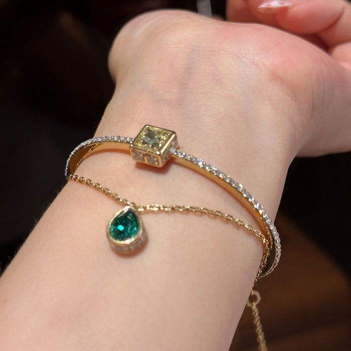 Zircon Teardrop Double Layer Square Bangle For Women Light Luxury Fashion Jewelry